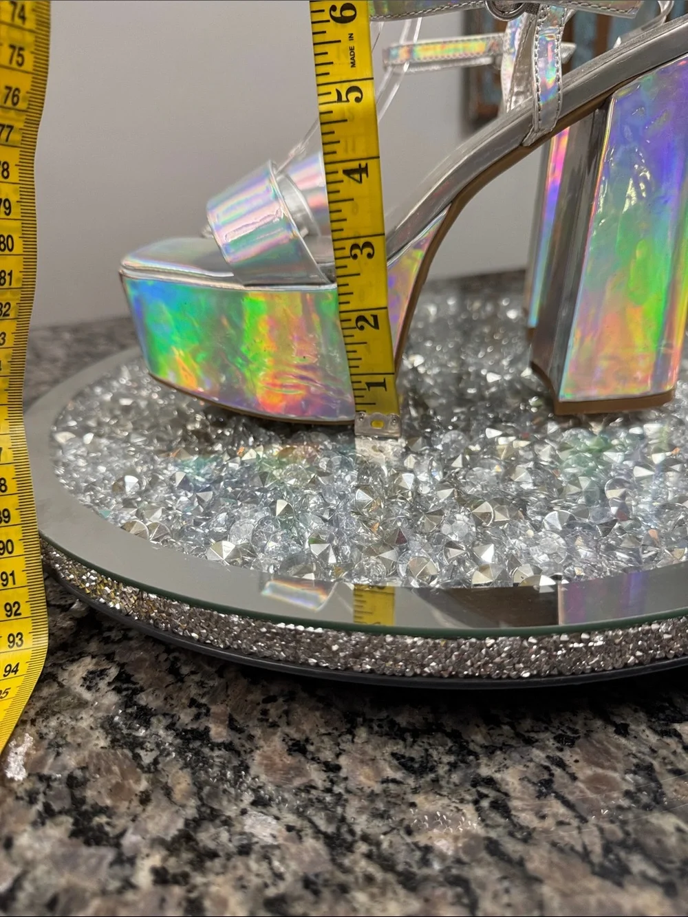 Rouge! Holographic Silver Platform Go-Go Sandals NWOT